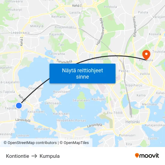 Kontiontie to Kumpula map