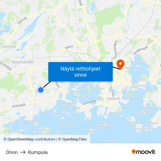 Orion to Kumpula map