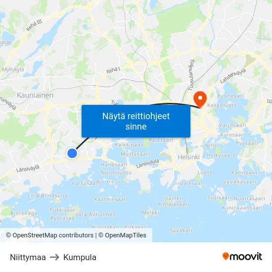 Niittymaa to Kumpula map