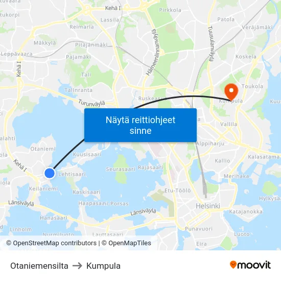 Otaniemensilta to Kumpula map