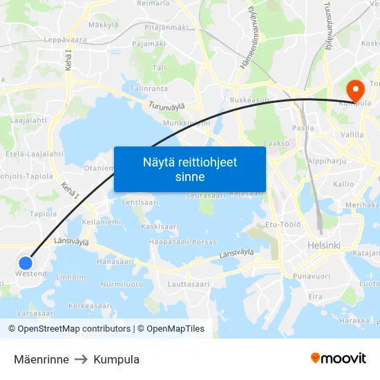 Mäenrinne to Kumpula map