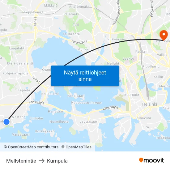 Mellstenintie to Kumpula map