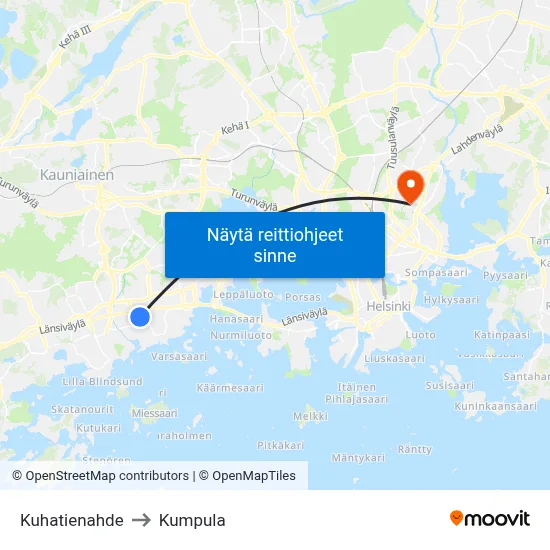 Kuhatienahde to Kumpula map