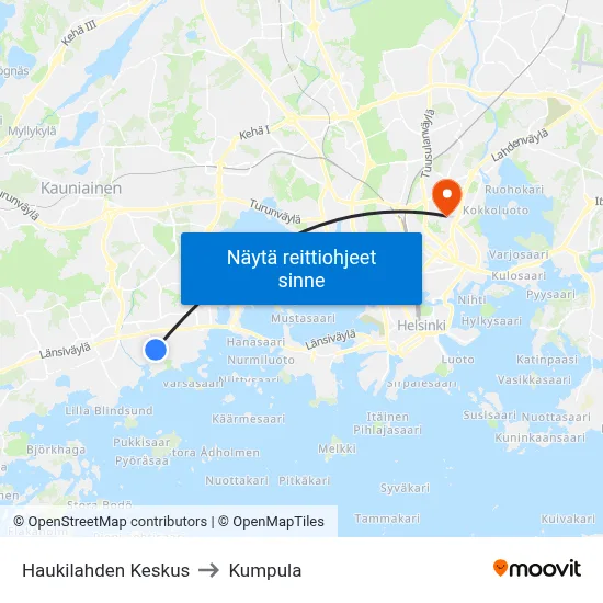 Haukilahden Keskus to Kumpula map