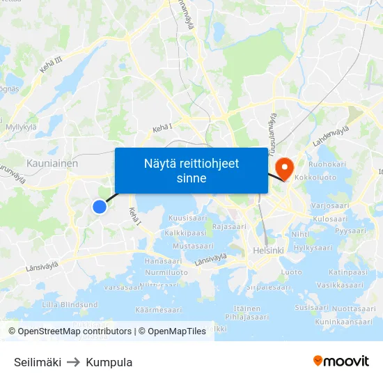 Seilimäki to Kumpula map