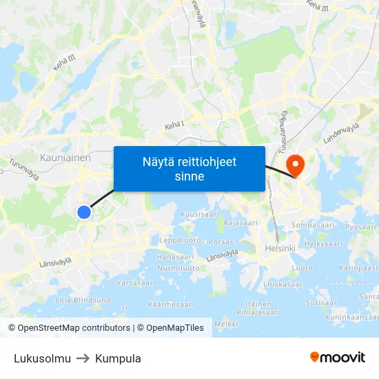 Lukusolmu to Kumpula map
