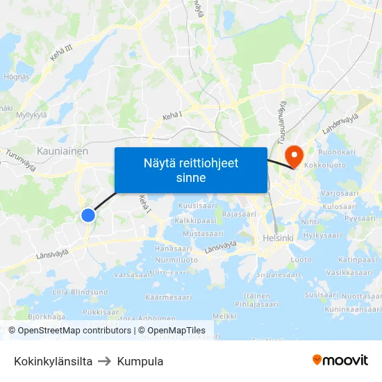 Kokinkylänsilta to Kumpula map