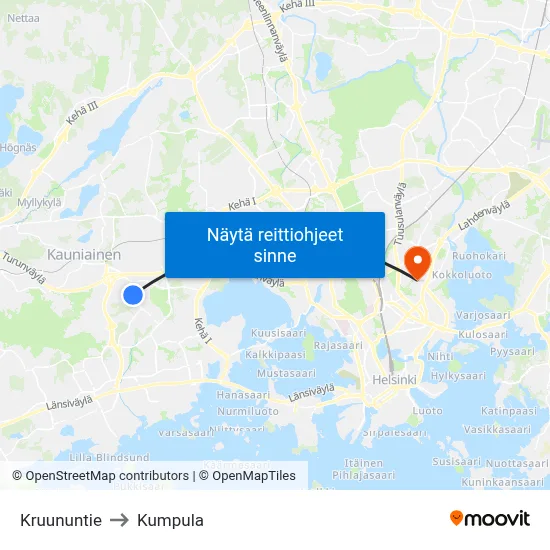 Kruununtie to Kumpula map