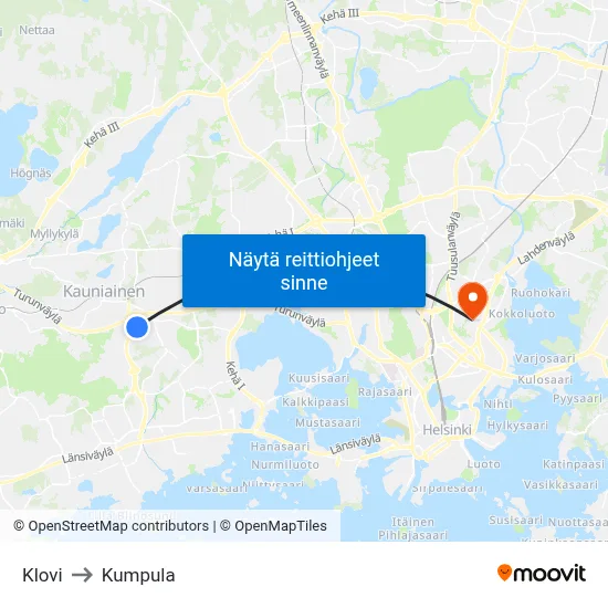 Klovi to Kumpula map