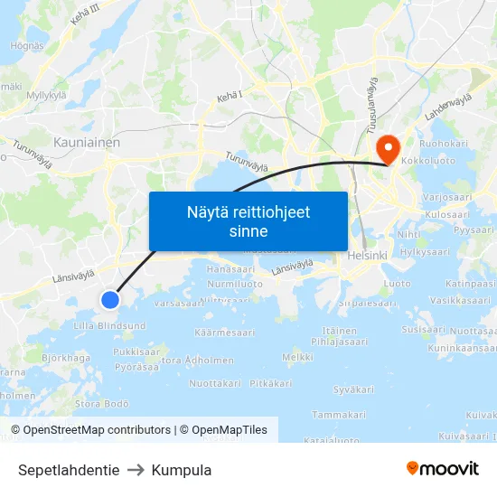 Sepetlahdentie to Kumpula map