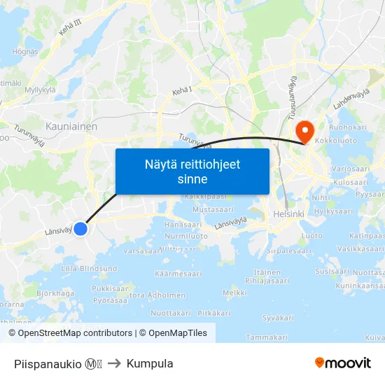Piispanaukio Ⓜ️🛍️ to Kumpula map