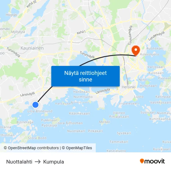 Nuottalahti to Kumpula map
