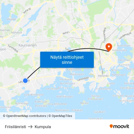 Friisilänristi to Kumpula map