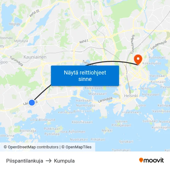 Piispantilankuja to Kumpula map