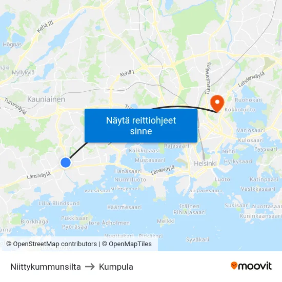Niittykummunsilta to Kumpula map