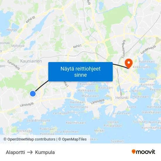 Alaportti to Kumpula map