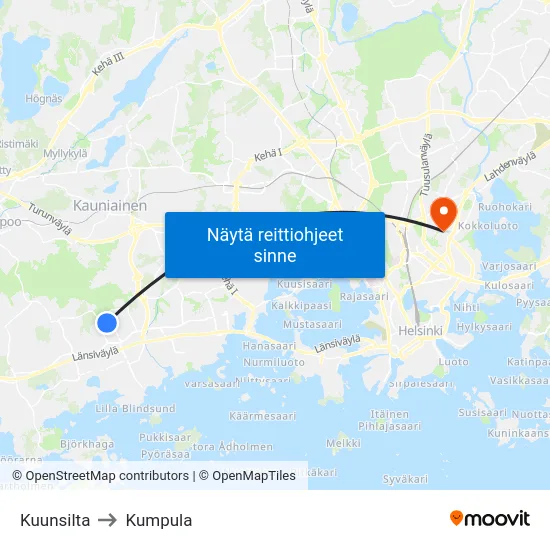 Kuunsilta to Kumpula map
