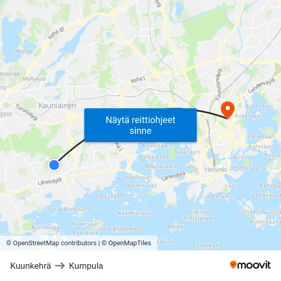 Kuunkehrä to Kumpula map