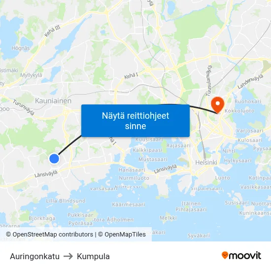 Auringonkatu to Kumpula map