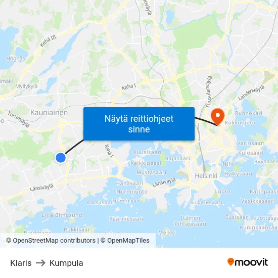 Klaris to Kumpula map