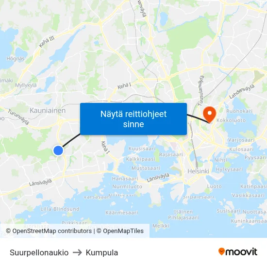 Suurpellonaukio to Kumpula map