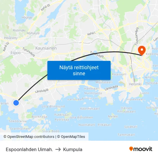Espoonlahden Uimah. to Kumpula map