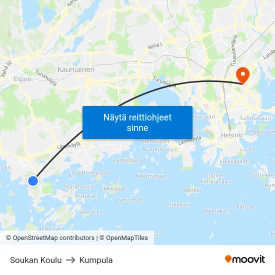 Soukan Koulu to Kumpula map