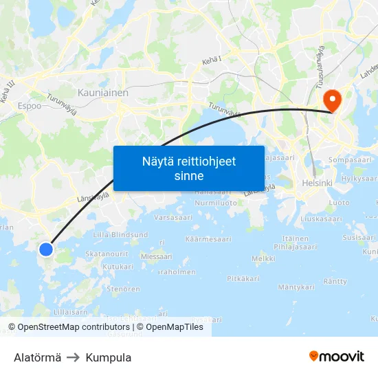 Alatörmä to Kumpula map