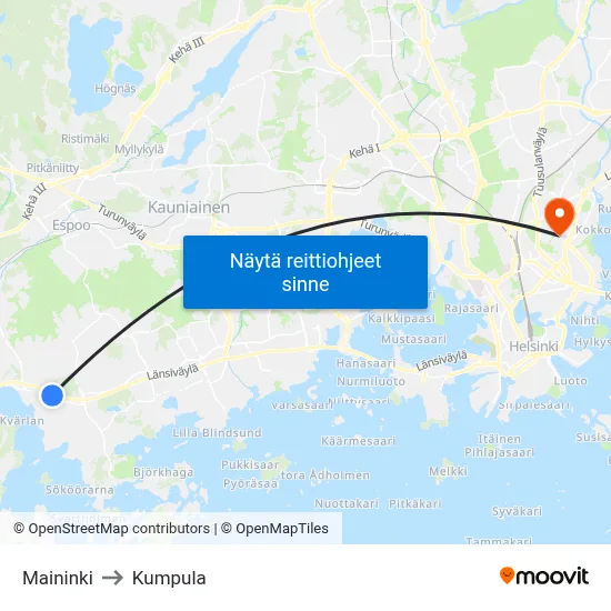 Maininki to Kumpula map