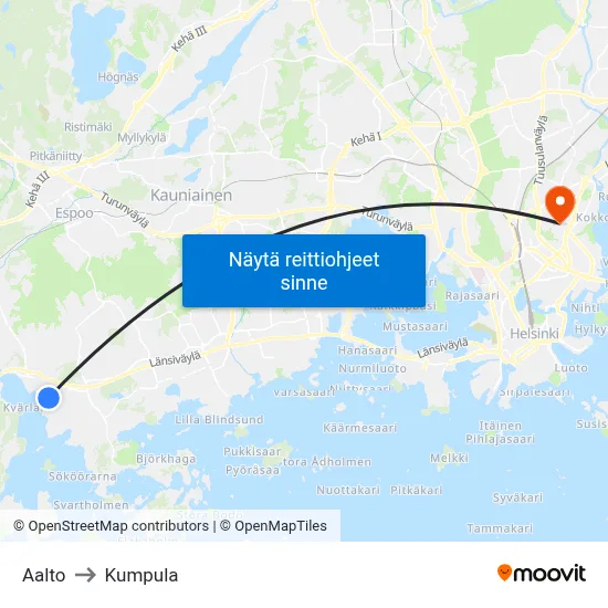 Aalto to Kumpula map