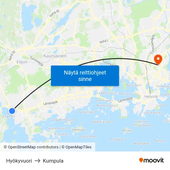 Hyökyvuori to Kumpula map