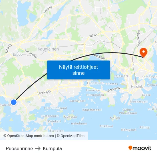 Puosunrinne to Kumpula map