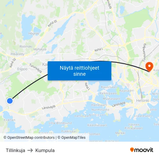 Tillinkuja to Kumpula map