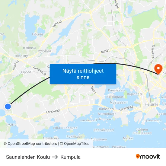 Saunalahden Koulu to Kumpula map