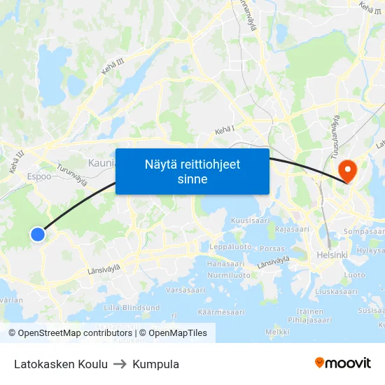 Latokasken Koulu to Kumpula map