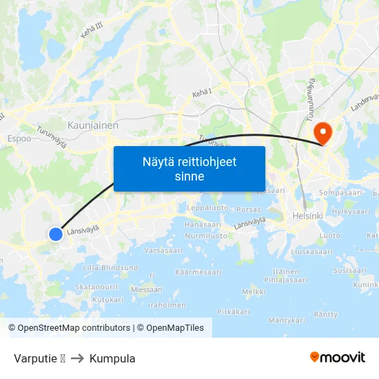 Varputie 🛍️ to Kumpula map