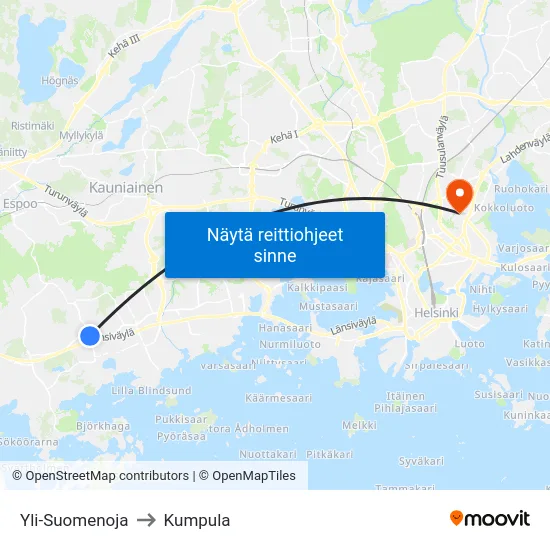 Yli-Suomenoja to Kumpula map