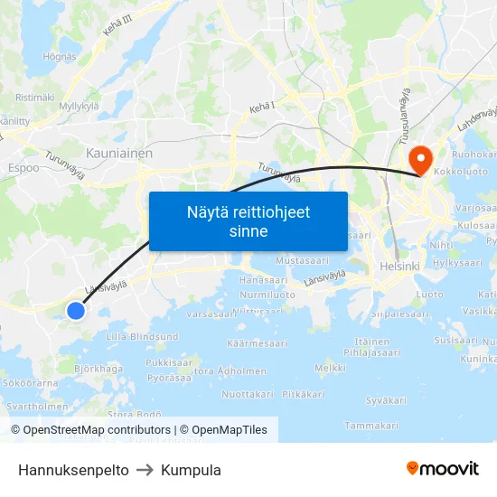 Hannuksenpelto to Kumpula map