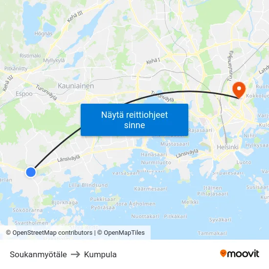 Soukanmyötäle to Kumpula map