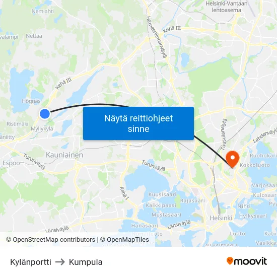 Kylänportti to Kumpula map