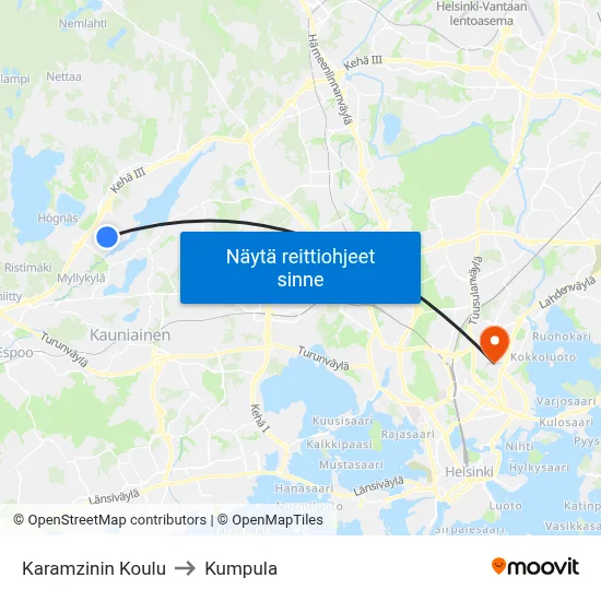 Karamzinin Koulu to Kumpula map