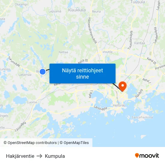 Hakjärventie to Kumpula map