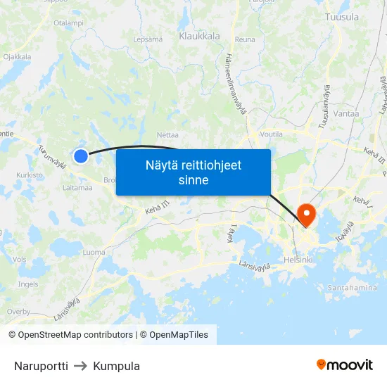 Naruportti to Kumpula map