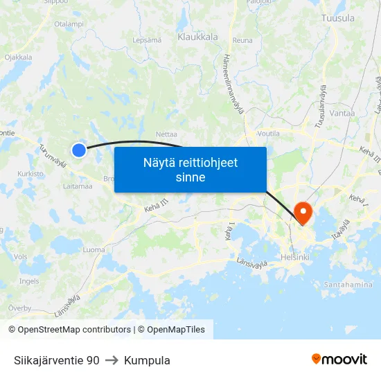 Siikajärventie 90 to Kumpula map