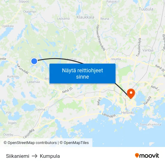 Siikaniemi to Kumpula map