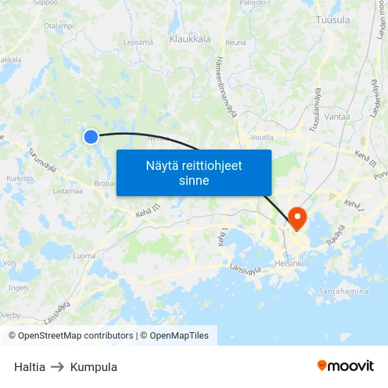 Haltia to Kumpula map