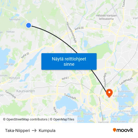 Taka-Niipperi to Kumpula map