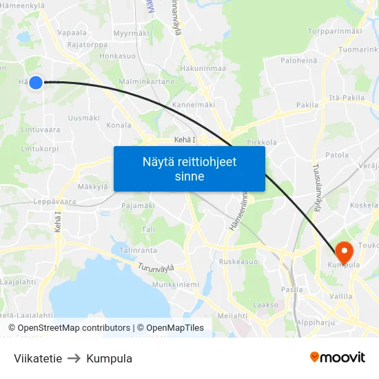 Viikatetie to Kumpula map