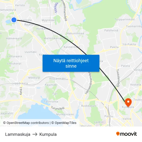 Lammaskuja to Kumpula map
