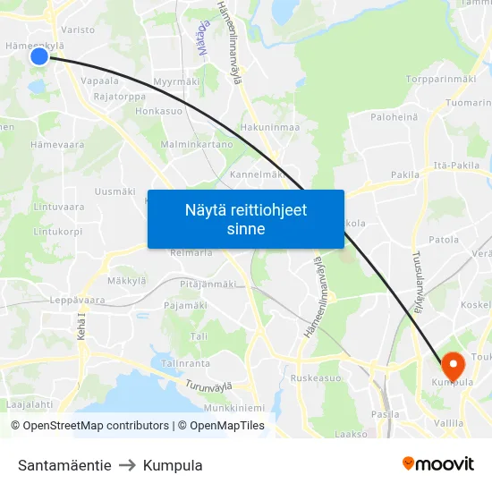 Santamäentie to Kumpula map